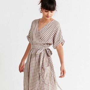 Urban Outfitters Linen Gingham Wrap Dress